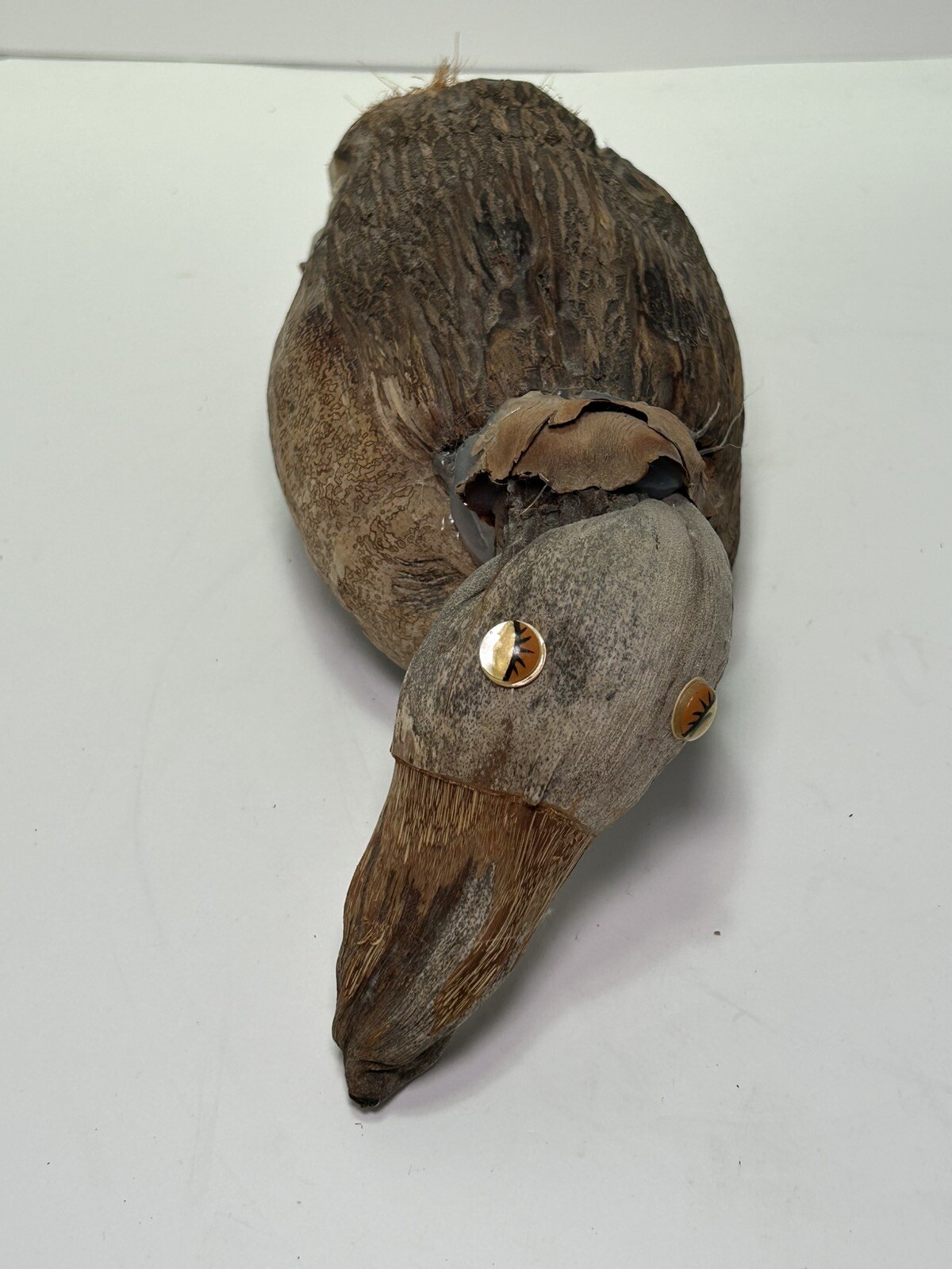 Vintage Hand Made Duck Decoy Sculpture Folk Art Coconut Rare Unique Fast Ship