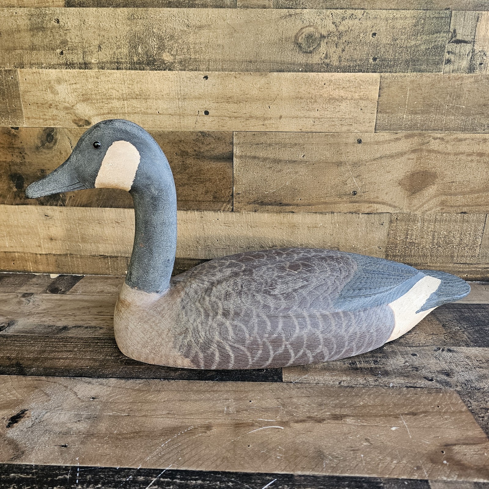 Vintage Carved Wood Canadian Goose Decoy Signed RJK