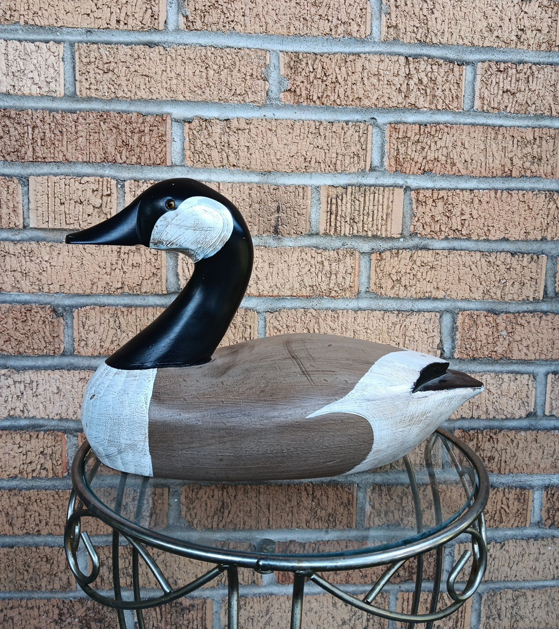 Signed G. Lowenthal Canadian Goose Painted Carved Wood Duck Decoy Glass Eyes