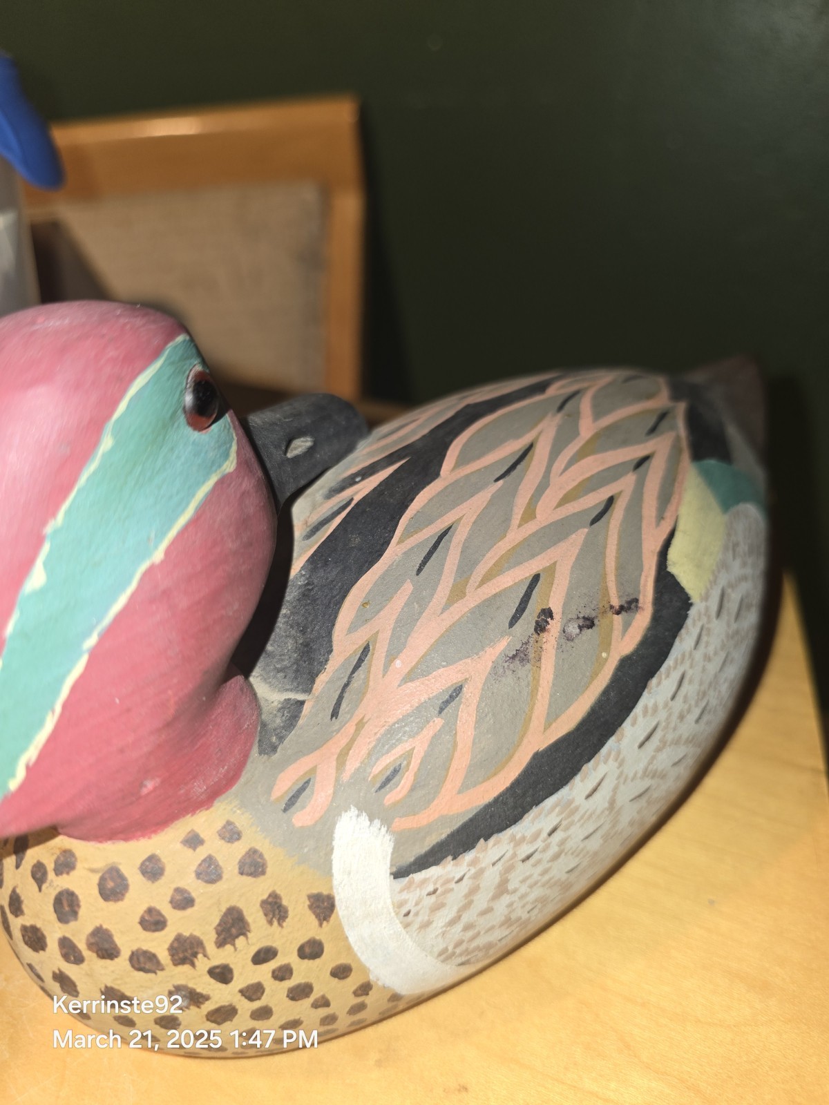 VTG 80s Hand Carved Solid Wood Decoy Duck Sleeper Green Winged Teal Drake Signed