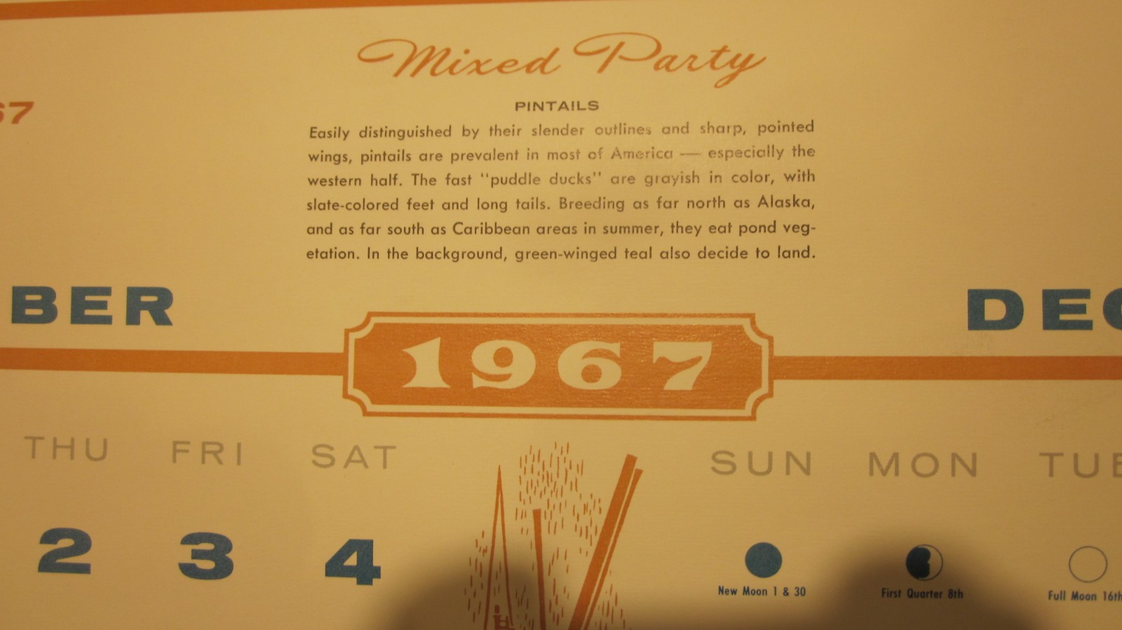 RICHARD BISHOP DUCK GOOSE HUNTING CALENDAR 1967 MC LAIN DOCK PORT JEFFERSON NY