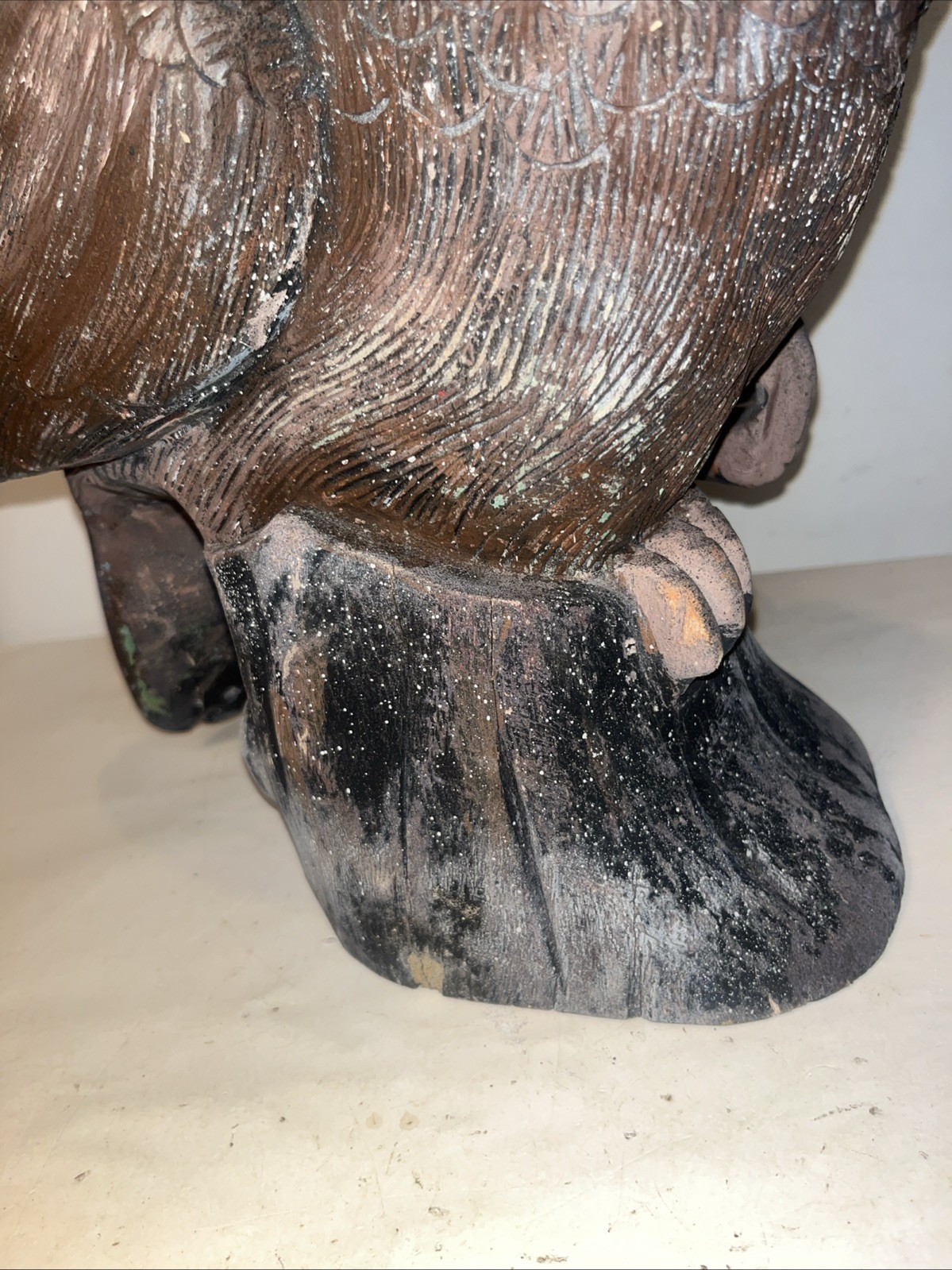 great horned owl decoy glass eye vintage holding mouse
