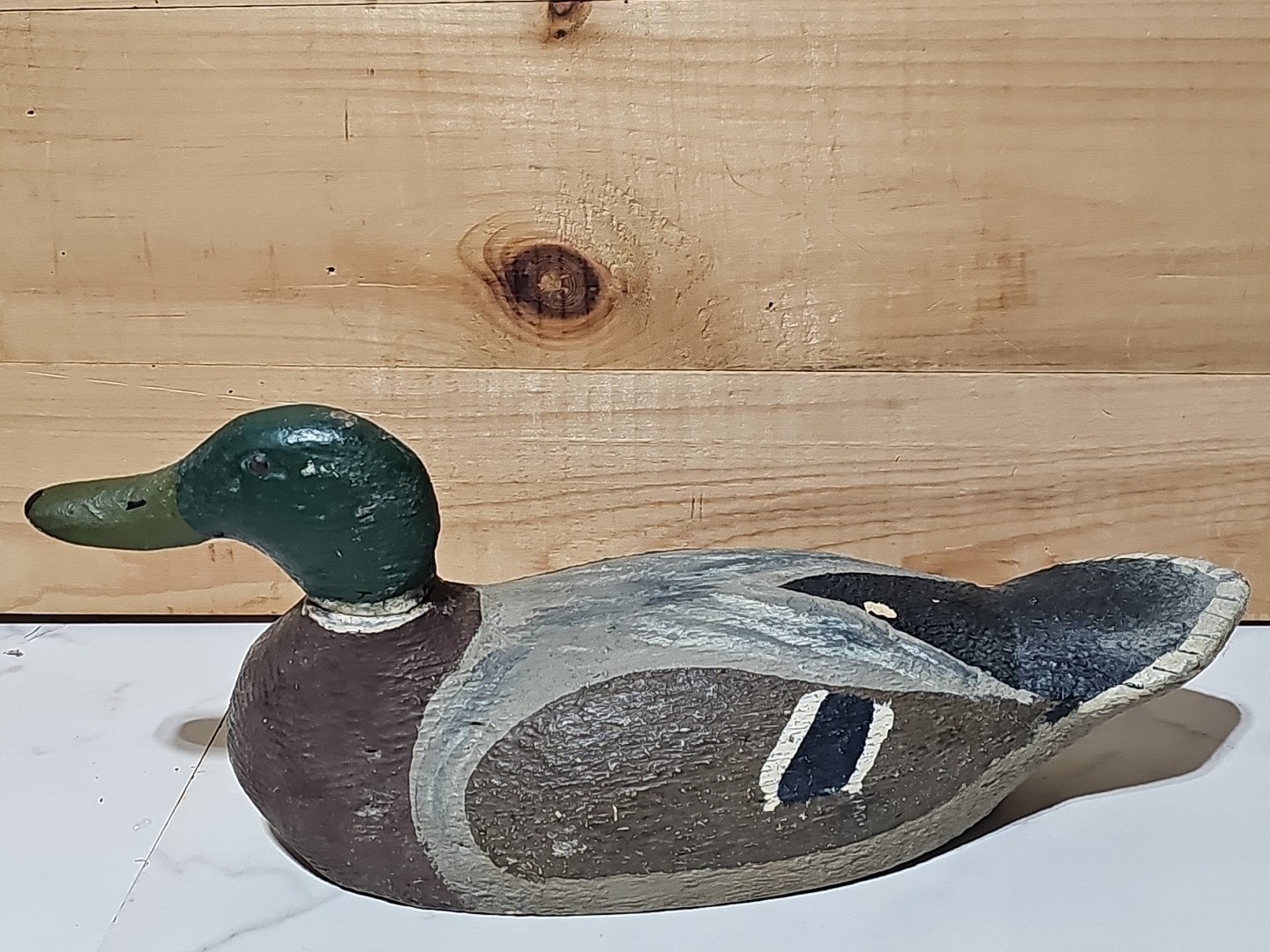VINTAGE MALLARD DUCK DECOY SOLID WOOD HAND MADE & HAND PAINTED 16.5” LONG