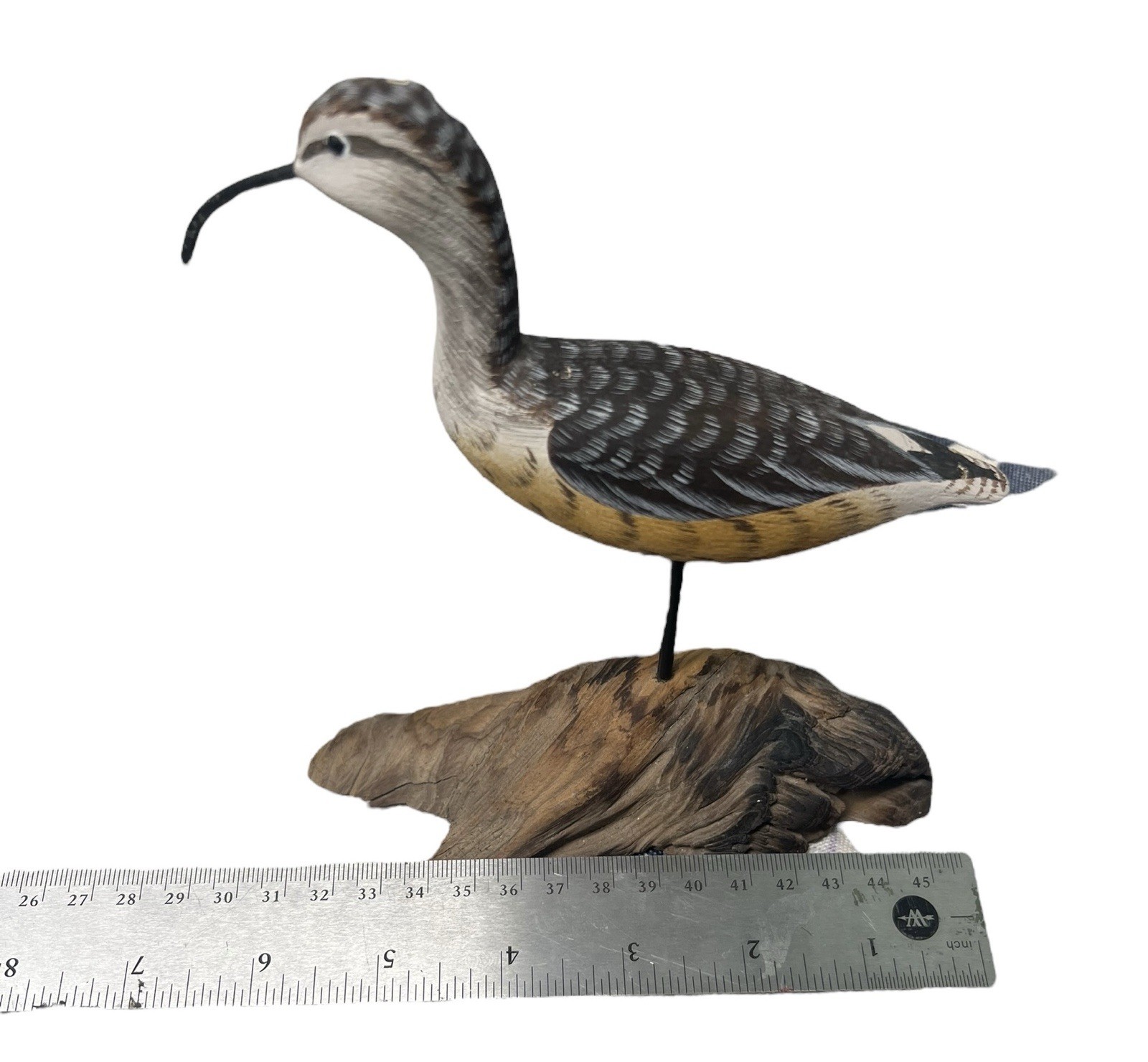 Signed C Waterfield & Son Long Billed Curlew shorebird Decoy Metal Leg 1990 READ