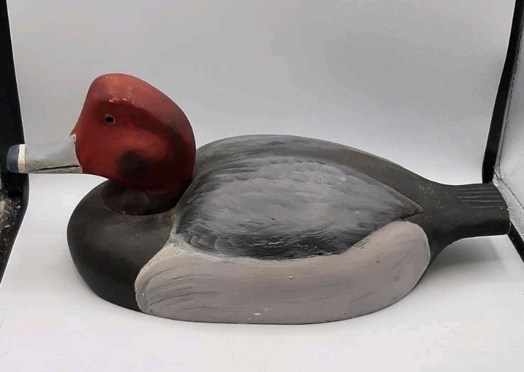 Vintage Hand Carved and Painted Wood Duck Decoy 14 1/4 In Long Farmhouse Decor