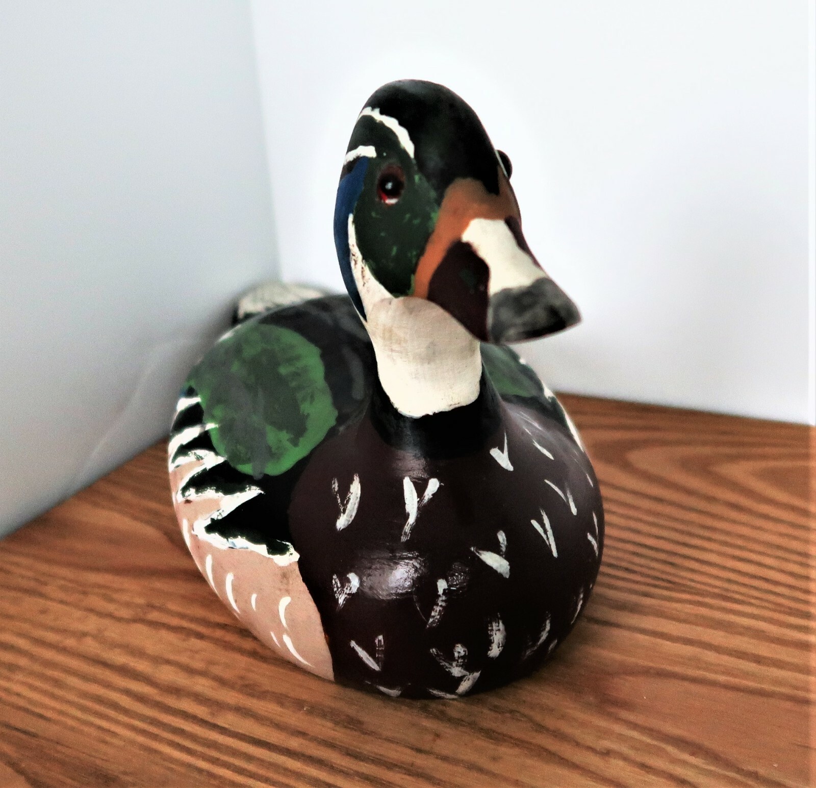Duck Decoy Wood Carved Unsigned Black Blue Green and Gray Bird Collectible