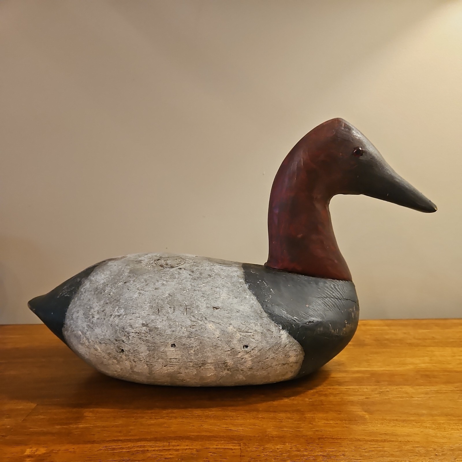 Retired CANVASBACK DUCK DECOY High Neck Solid Wood Glass Eyes stand not included