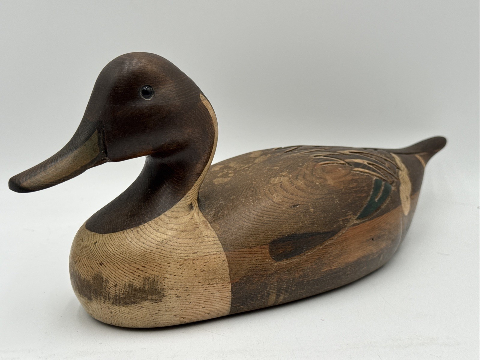 VINTAGE TOM TABER PINTAIL DRAKE HAND CARVED WOOD GLASS EYE DUCK DECOY SIGNED