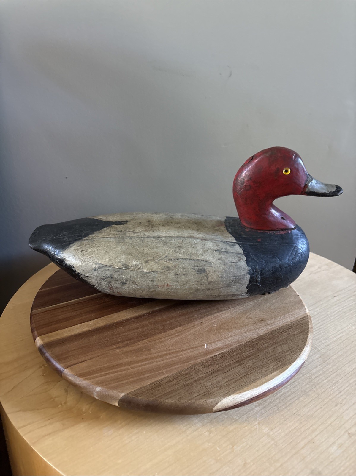 Vintage Redhead Drake Duck Decoy w/ Weight And Pull Strap Loop