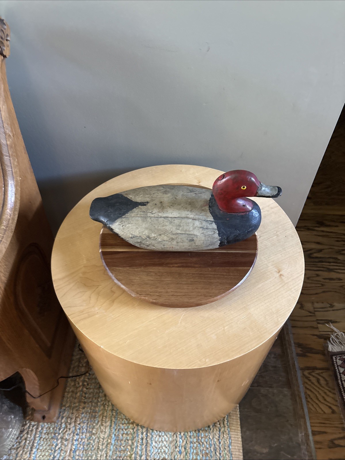 Vintage Redhead Drake Duck Decoy w/ Weight And Pull Strap Loop
