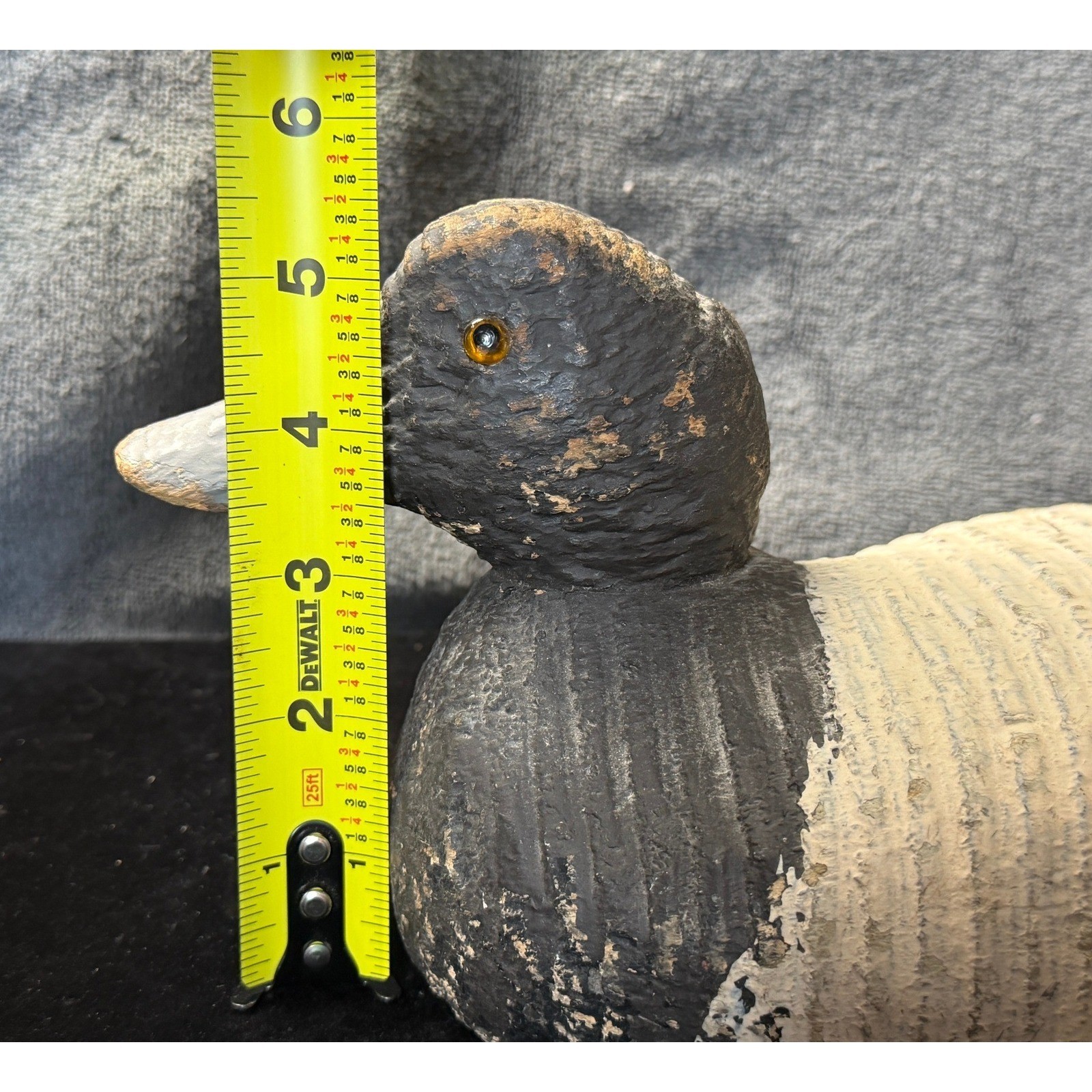 Vintage Hand Carved Cork Body Duck Decoy Wood Head Glass Eyes Bluebill Scaup 12″