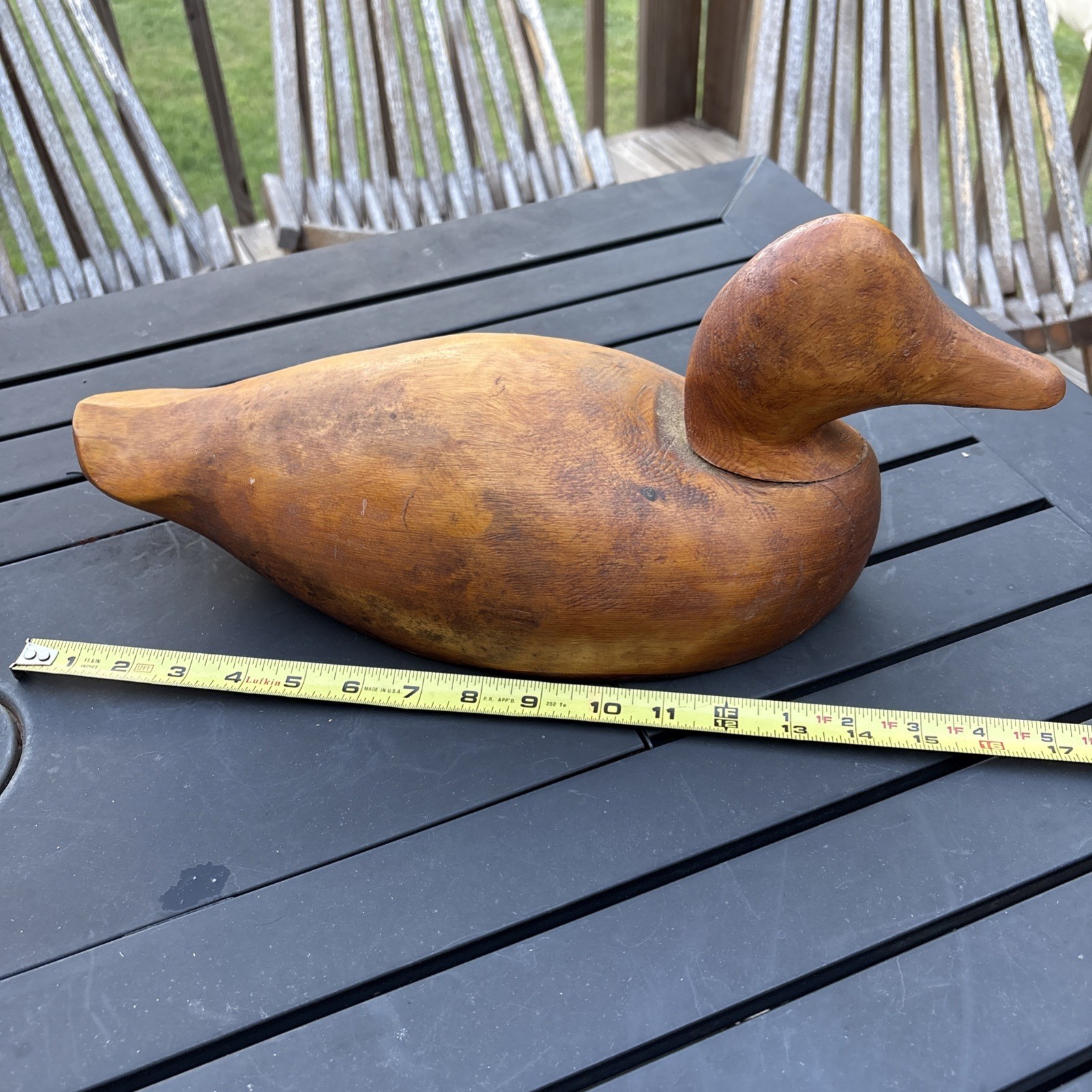 Estate Find Vintage Natural Wood Carved Decoy Duck 17” Signed