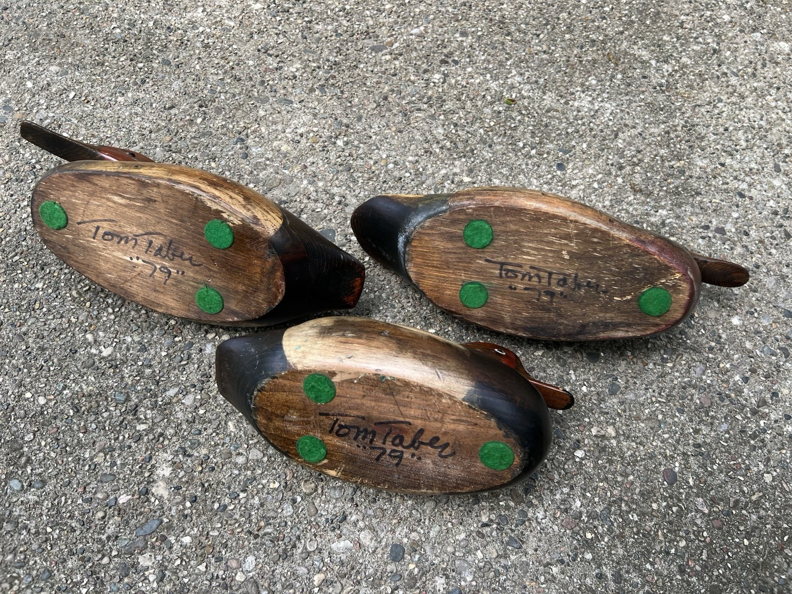 Vintage Tom Taber 1979 Carved Wood Decoy Duck Lot Of 3 Signed