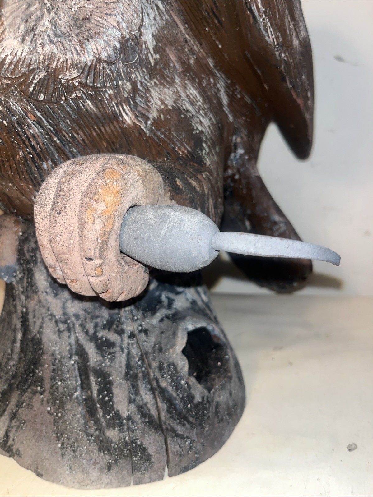 great horned owl decoy glass eye vintage holding mouse