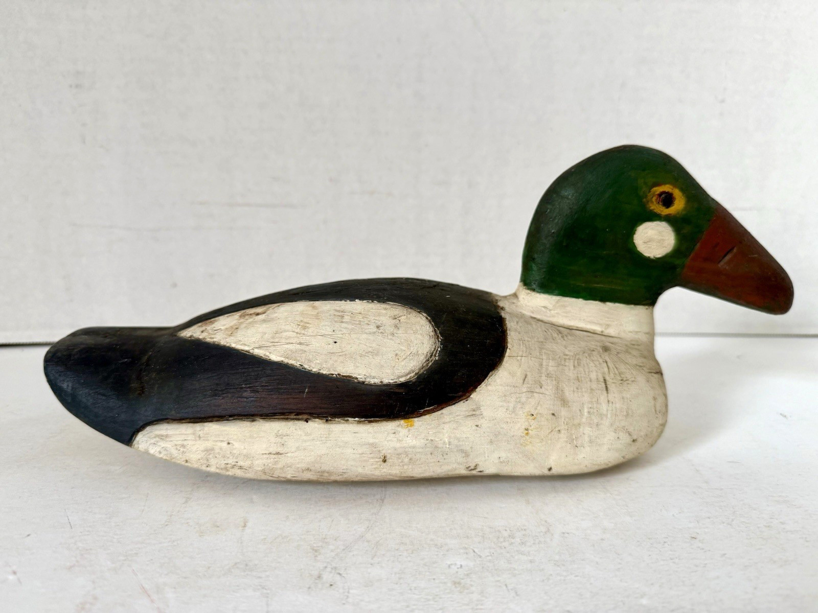 Vintage Primitive Style Goldeneye Duck Decoy Pair, Tack Eyes, Inletted Head