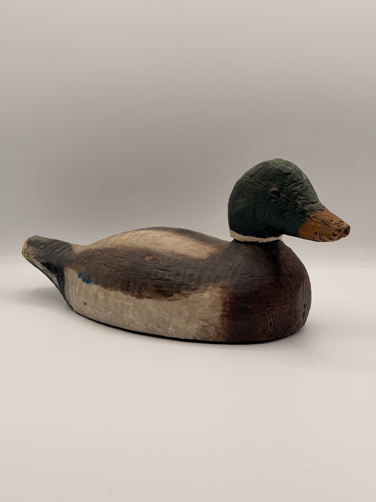 Vintage Victor Drake Mallard Wooden Duck Decoy Hand-Painted Glass Eyes Rustic