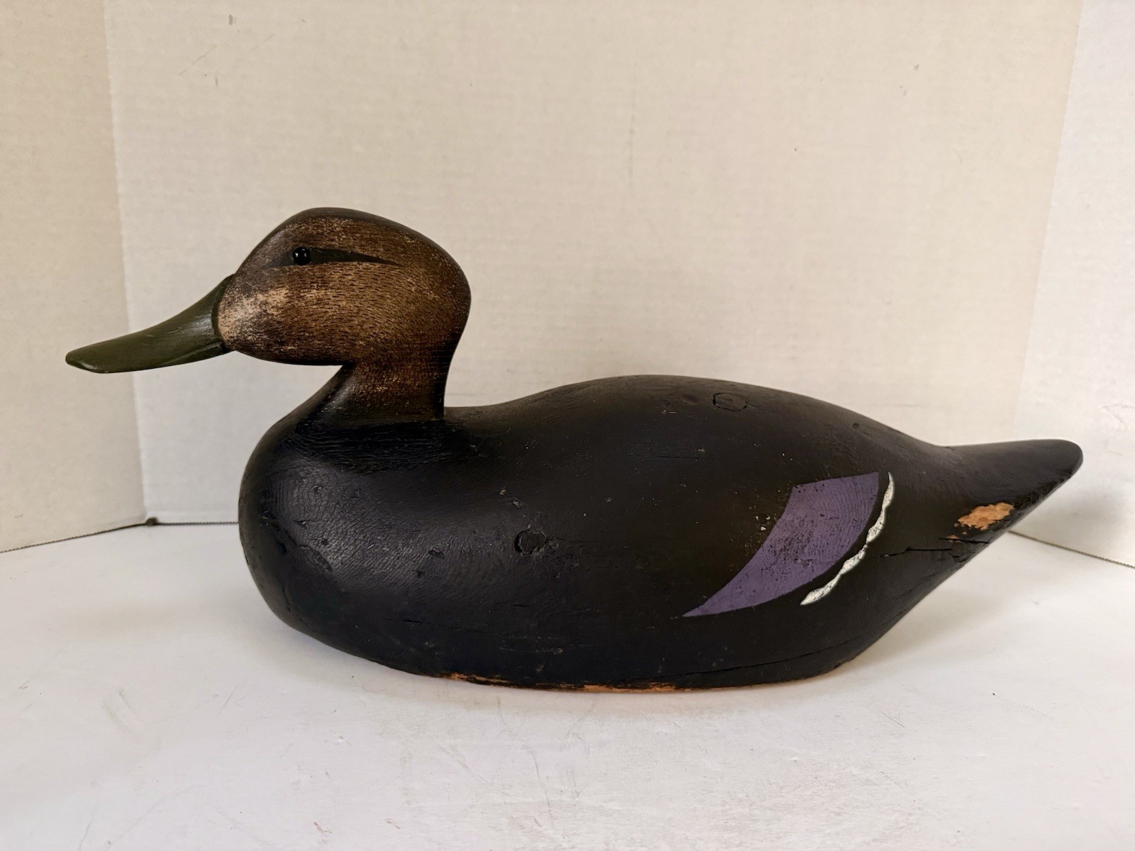 Black Duck Decoy – Joe Lincoln Style, Glass Eyes, Turned Head, Repaint, Unsigned