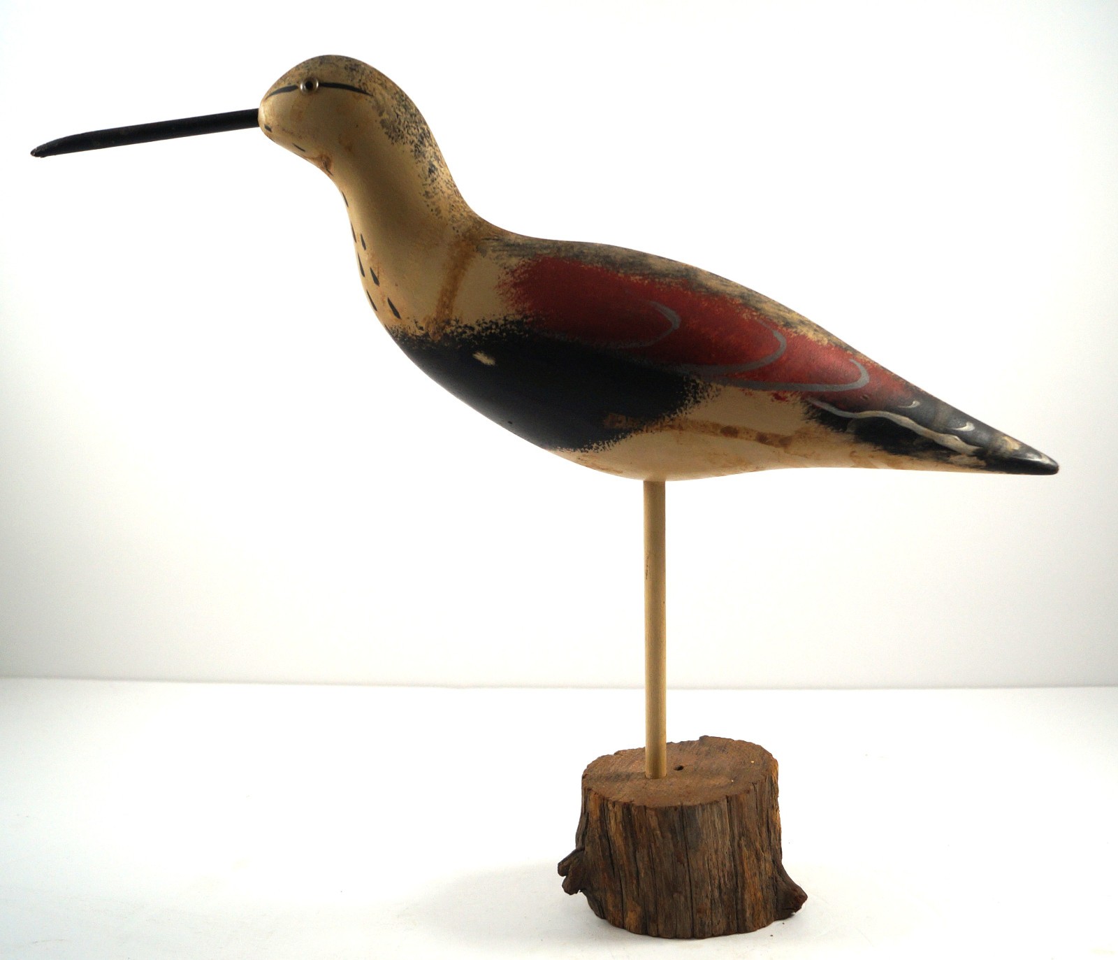 ANTIQUE LONG-BILLED DOWITCHER SHOREBIRD DECOY WOODEN BIRD CARVING BY JIM CLARK