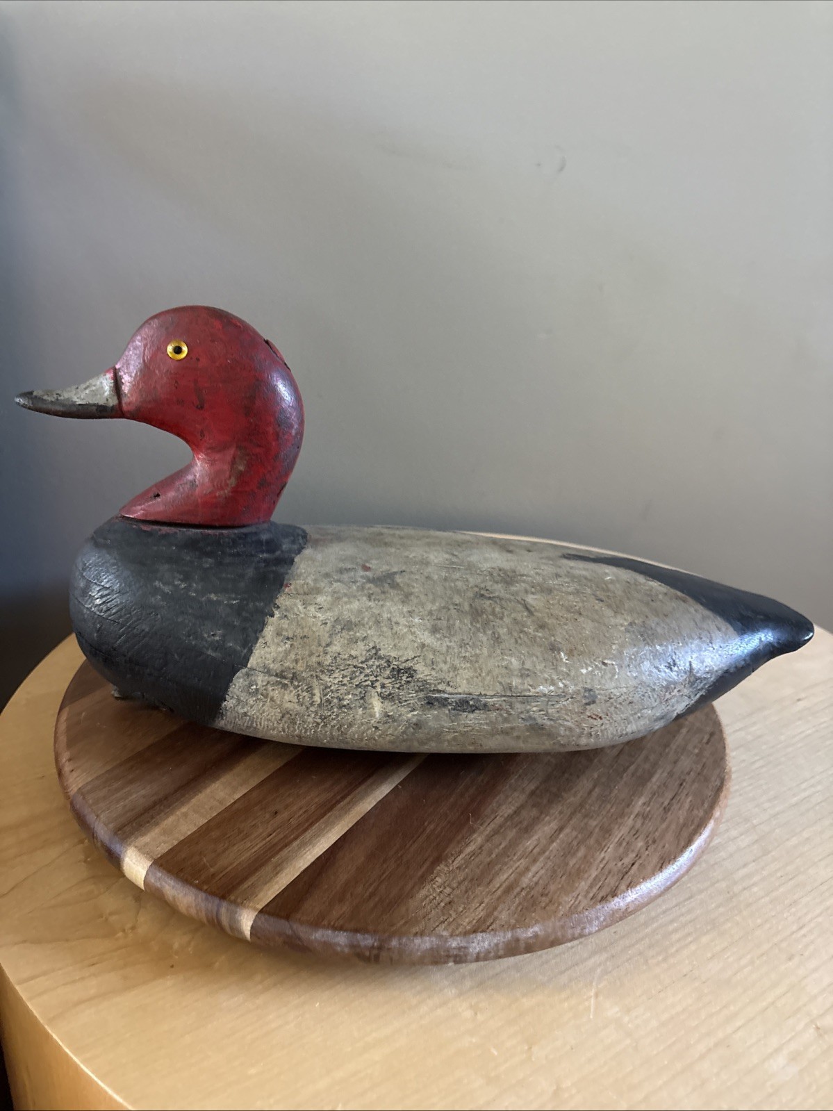 Vintage Redhead Drake Duck Decoy w/ Weight And Pull Strap Loop