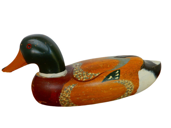 Lovely vintage wooden painted mallard glass eye duck decoy