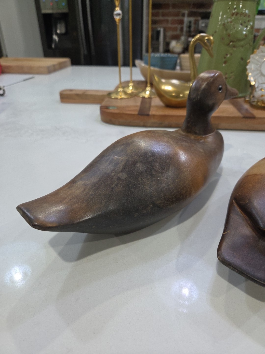 Set of 3 Vintage Hand Carved Solid Wood Wooden Mallard Duck Family Home Decor