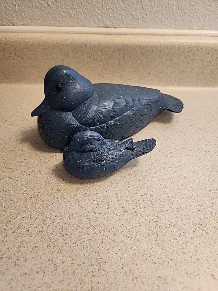 Blue Resin Wood Ducks adult and duckling
