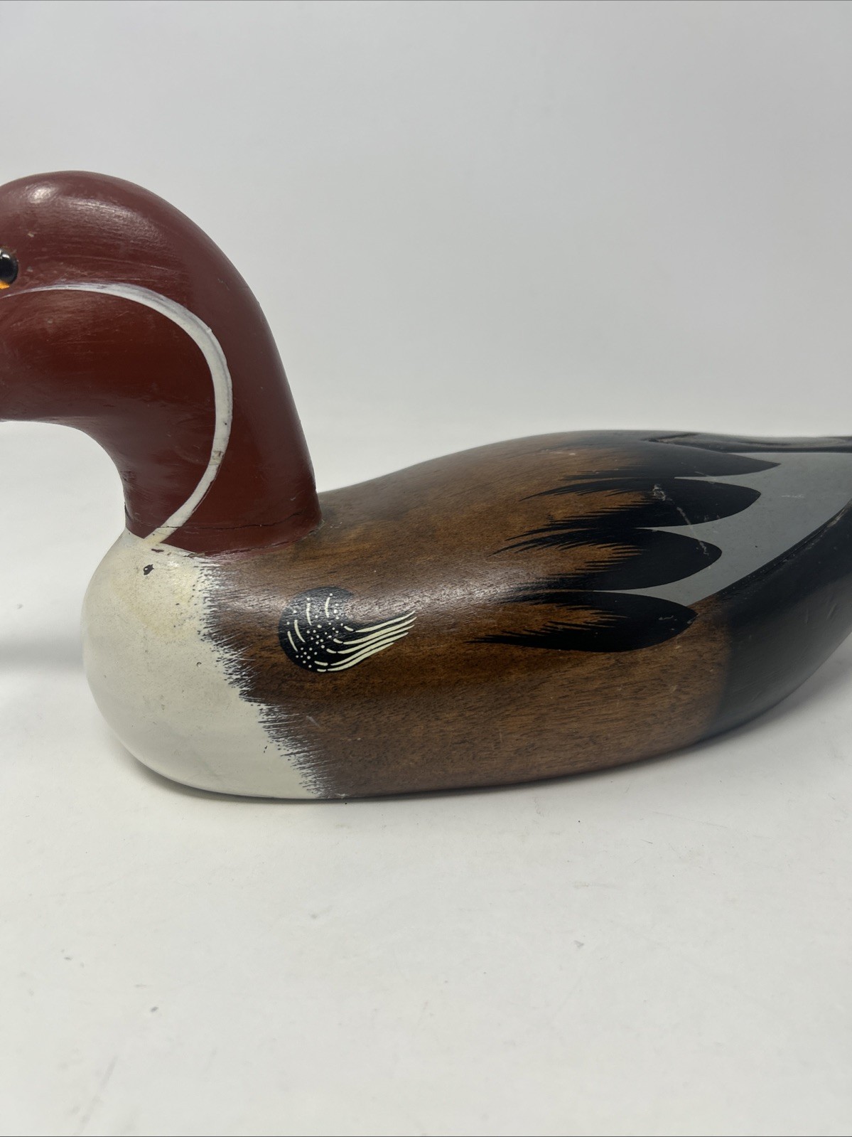 Vintage 16″ Hand Carved Painted Wood Northern Pintail Duck Decoy with Glass Eyes