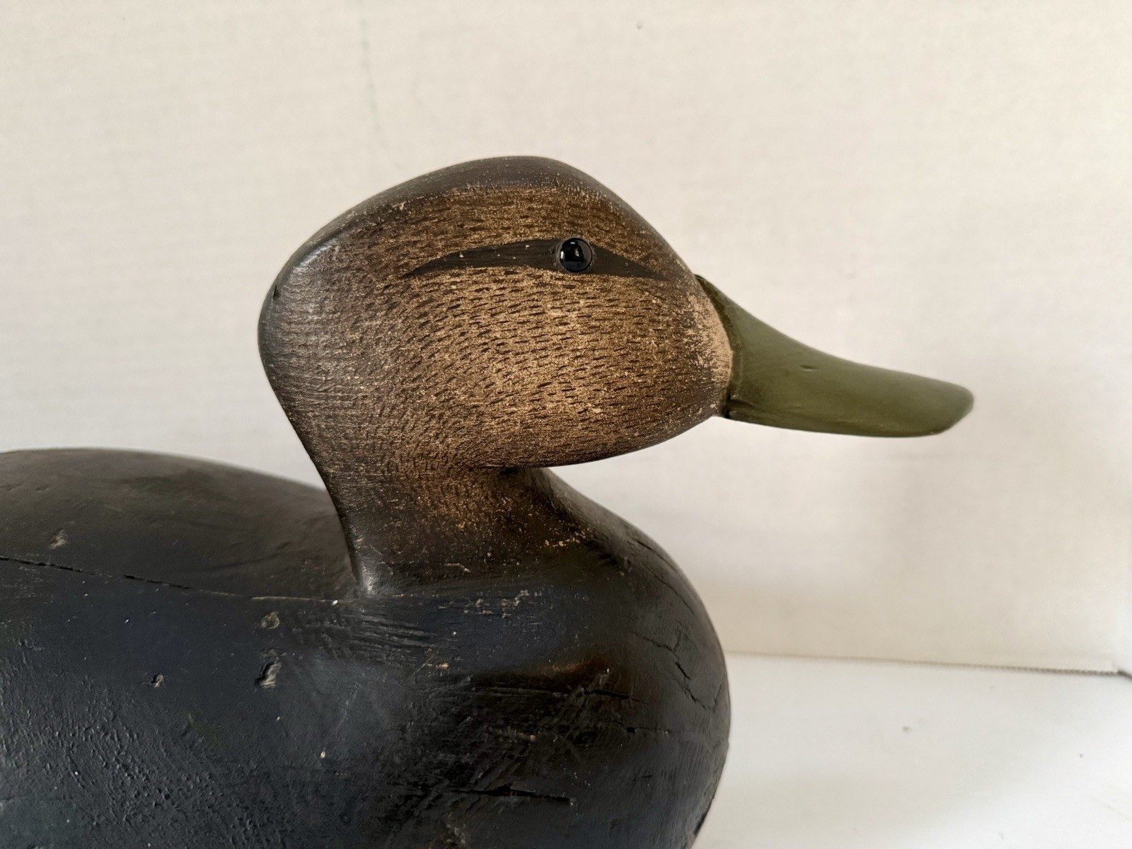 Black Duck Decoy – Joe Lincoln Style, Glass Eyes, Turned Head, Repaint, Unsigned
