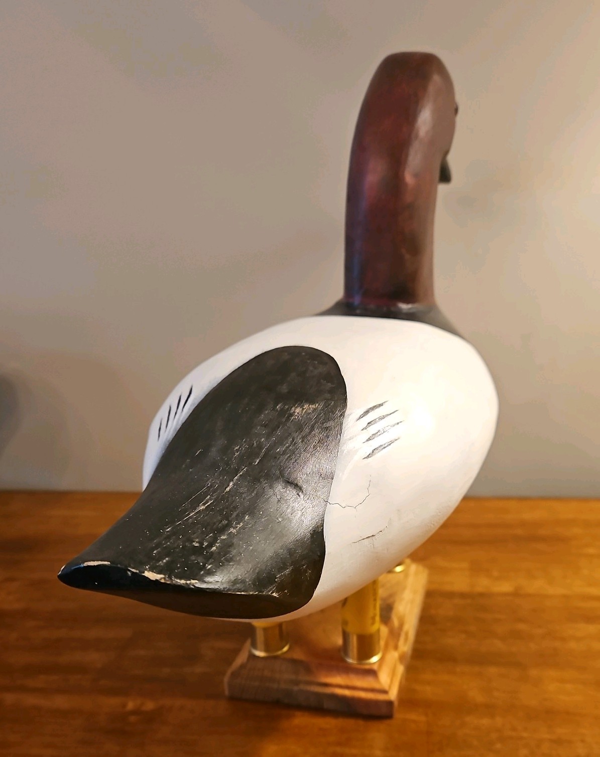 CANVASBACK DUCK DECOY DRAKE, High Neck Solid Wood Glass Eyes. Stand not included