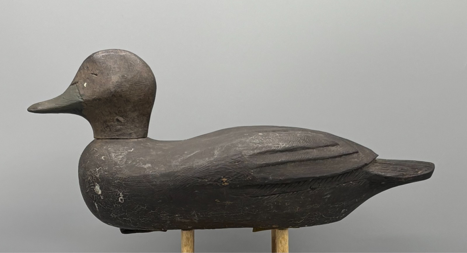 *QUEBEC* ORIGINAL PAINT BLACK DUCK VINTAGE DECOY DUCK *RAISED WING & FTHR CARVNG
