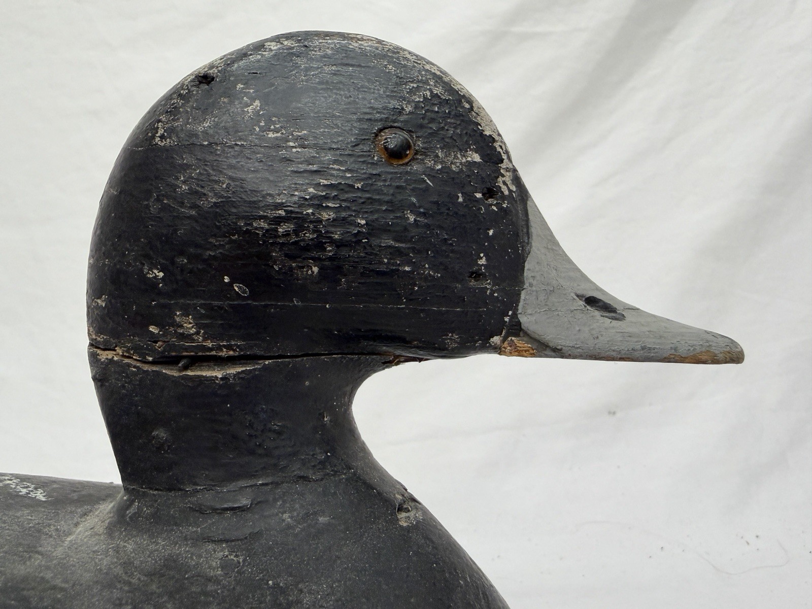 Vintage Hand Carved Bluebill Duck Decoy Glass Eyes Hunting Folk Art 14in