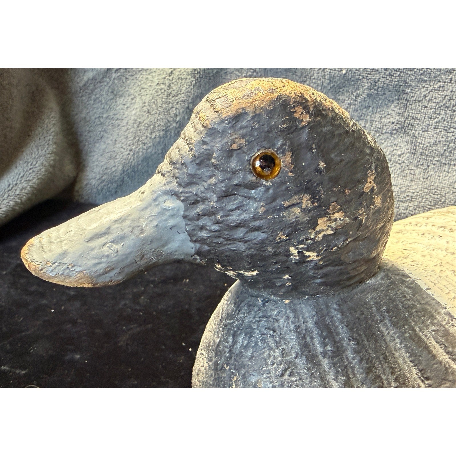 Vintage Hand Carved Cork Body Duck Decoy Wood Head Glass Eyes Bluebill Scaup 12″