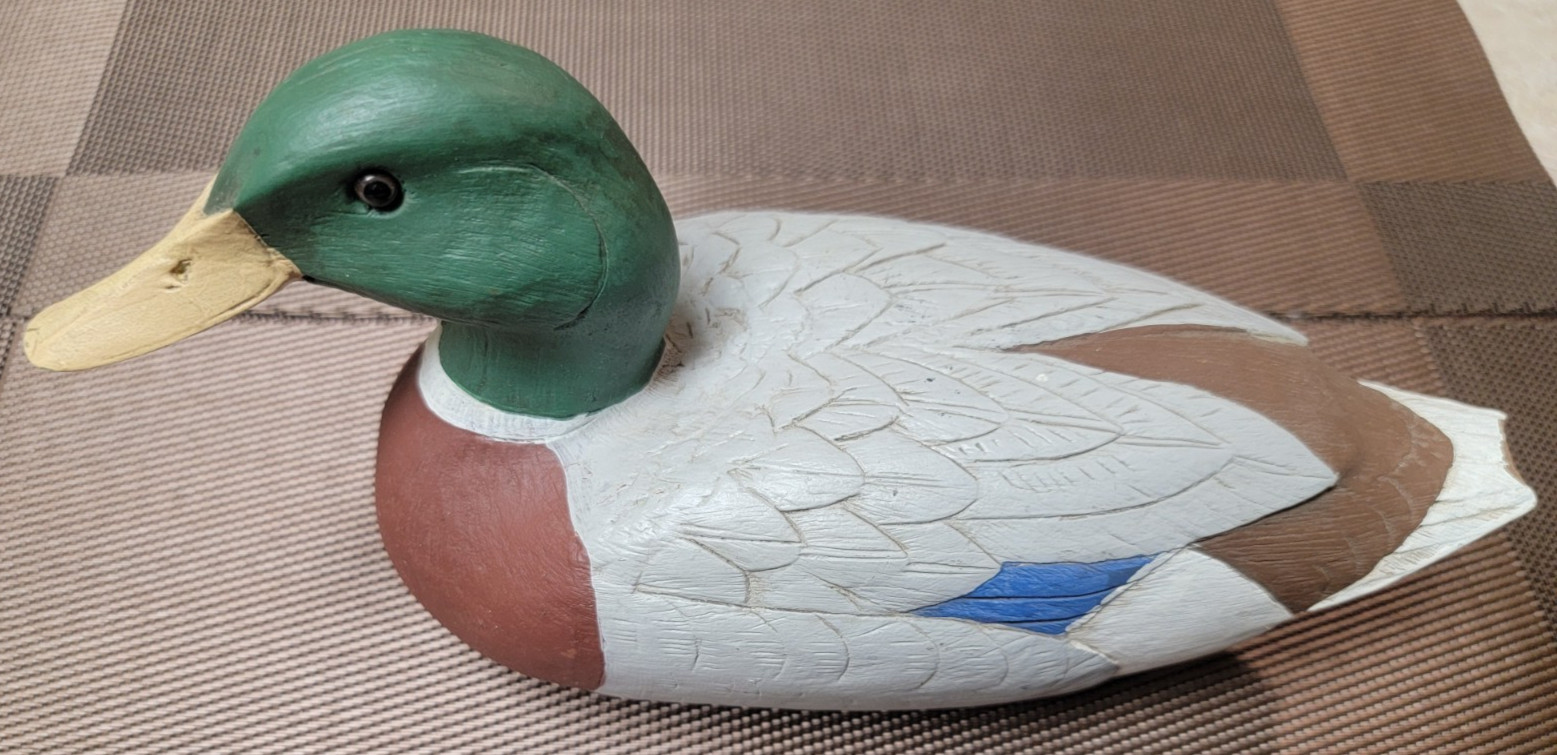 Vintage Wood Mallard Drake Duck Hand Carved Painted Signed by Leonard 9498