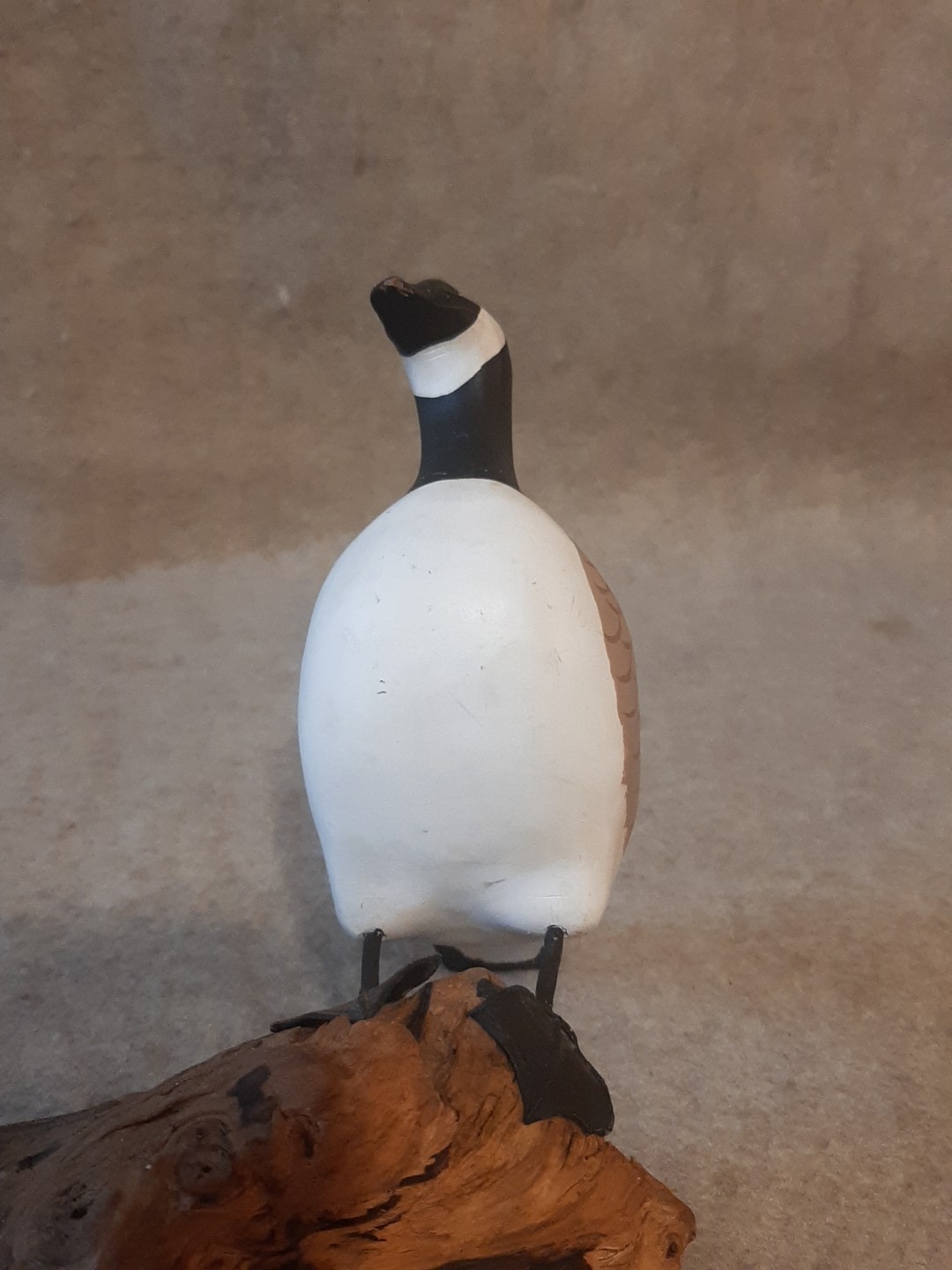 Carved Wood Miniature Goose Decoy branded Burn on Driftwood