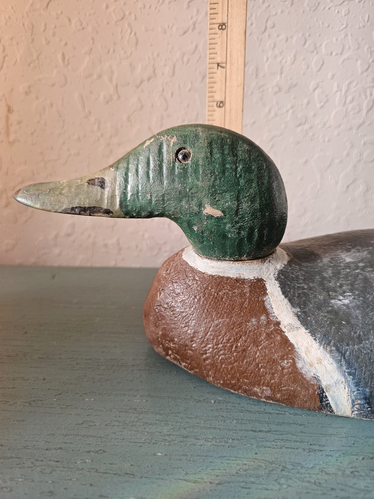 Antique HandCarved Mallard Duck Decoy W/Iron Weight, Swivel Dowel Head-Very Good