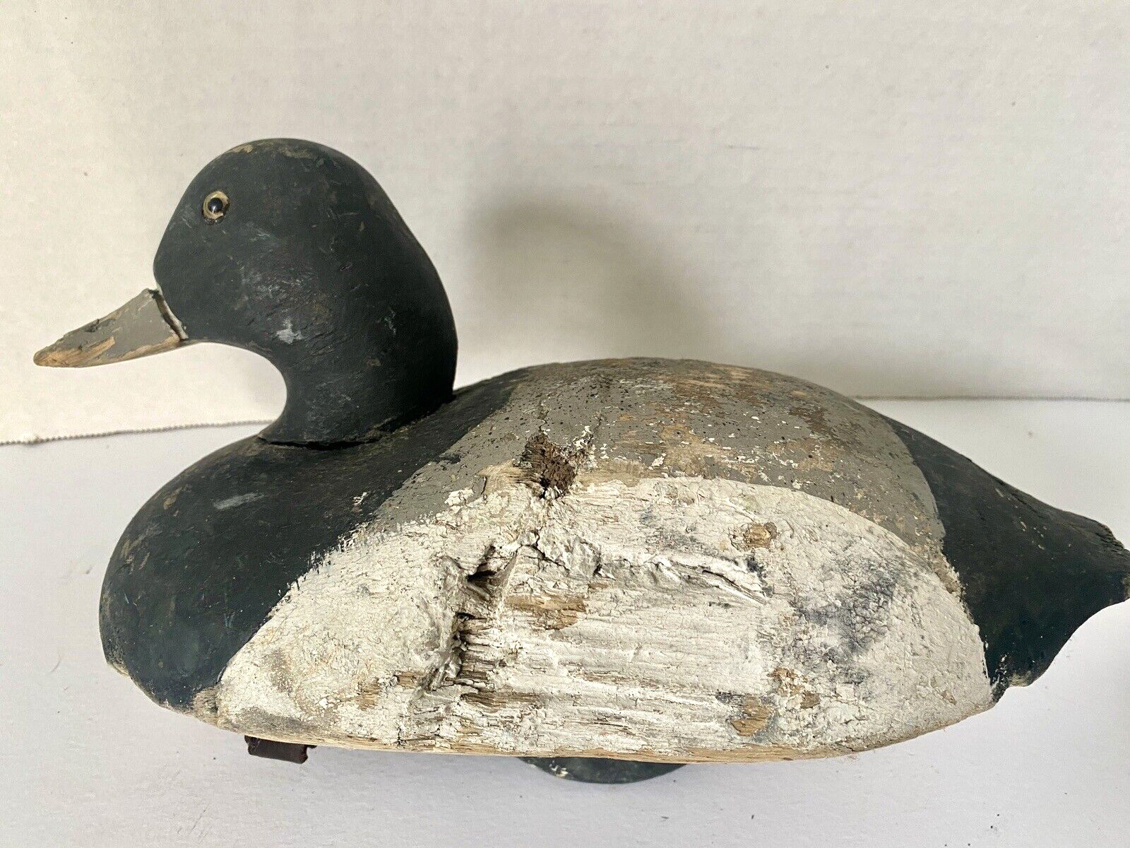 Vintage Scaup Duck Decoy Pair, Keel & Weight on Base, 1 Wood Body & 1 Cork Body