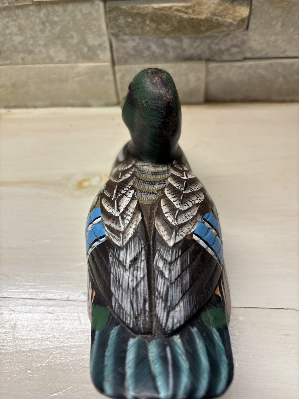 Vintage 6 Inch Handcarved, Handpainted Duck Decoy. Stone