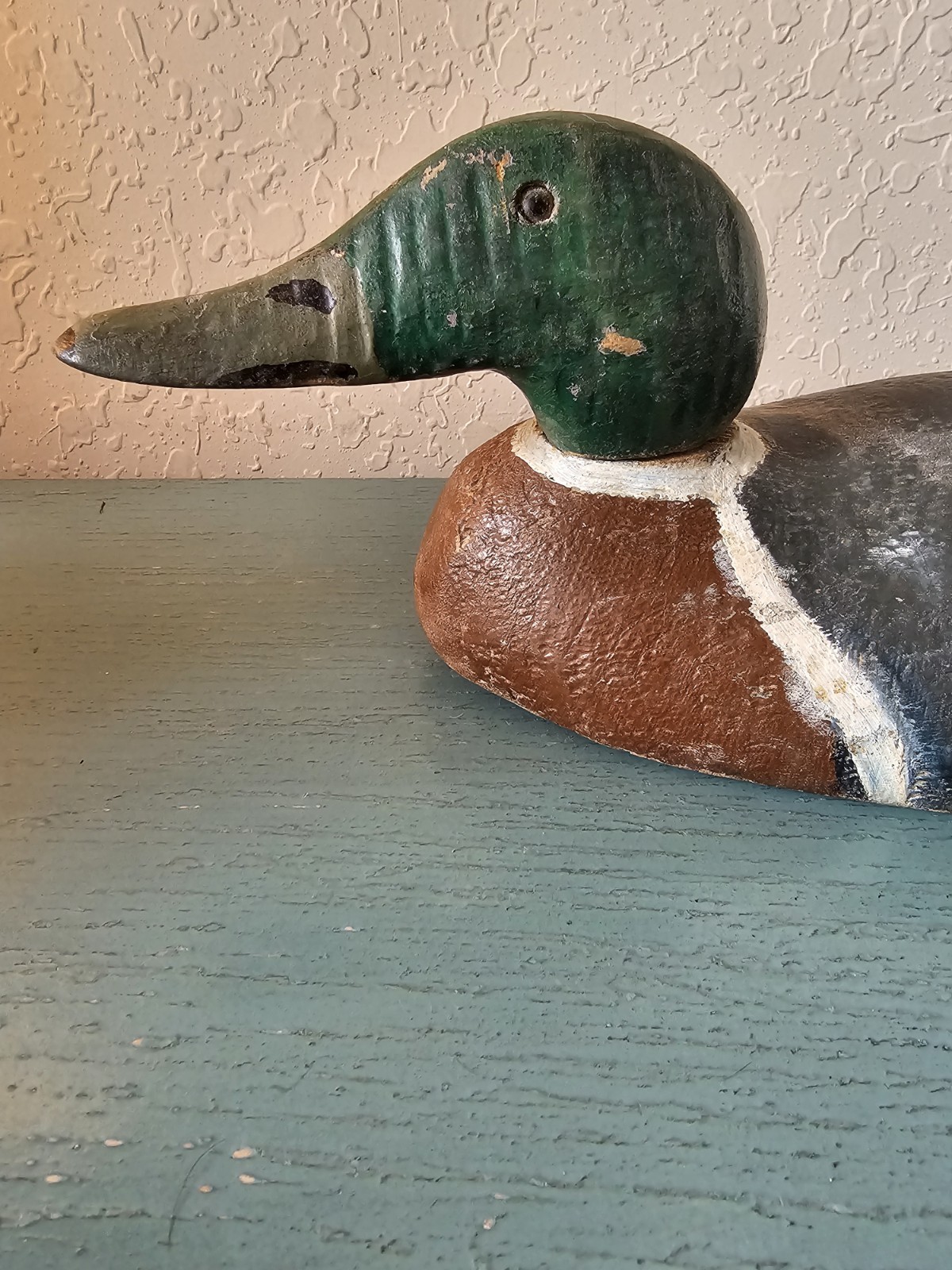 Antique HandCarved Mallard Duck Decoy W/Iron Weight, Swivel Dowel Head-Very Good