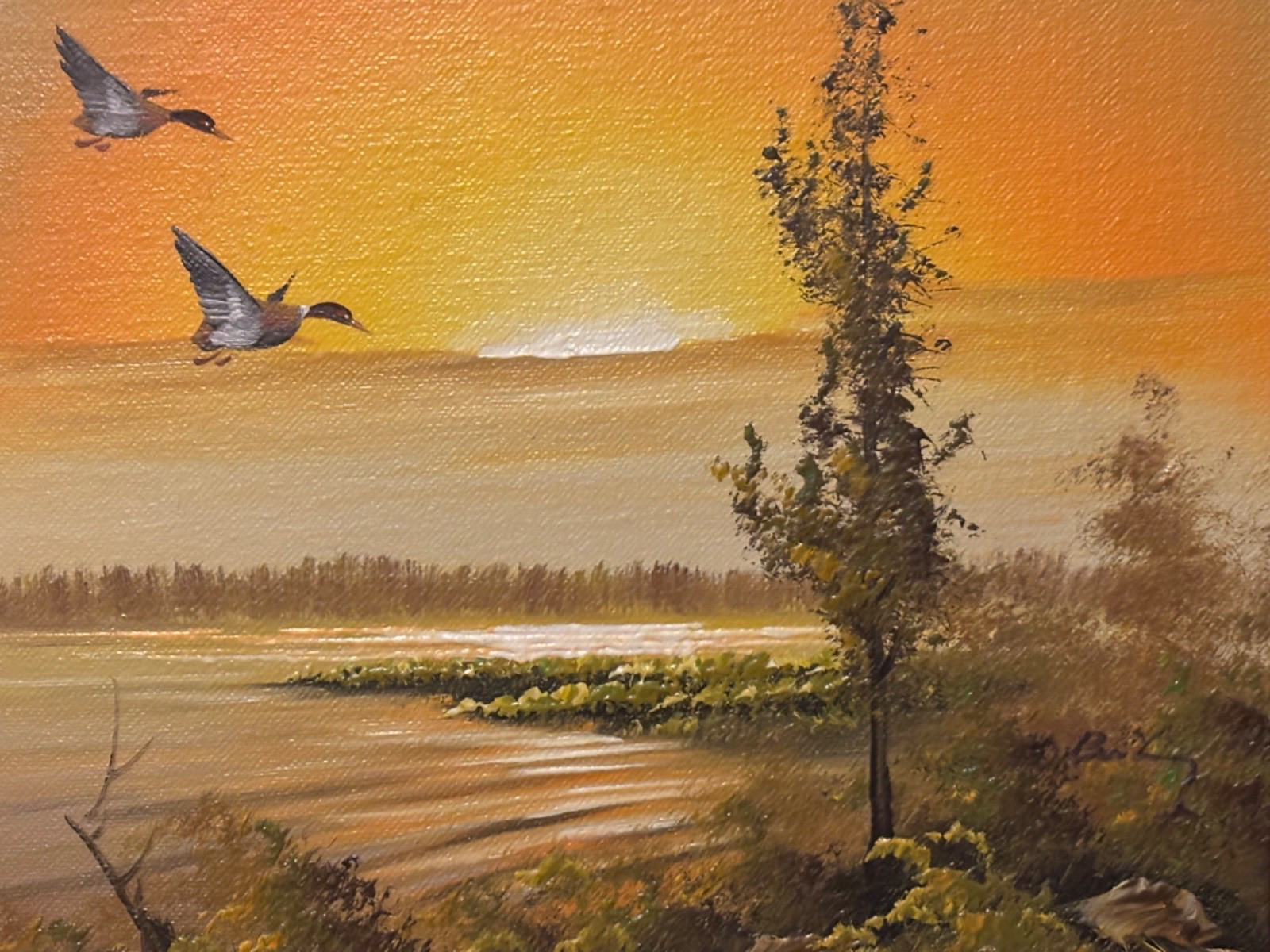 Water Fowl Picture In Unique “Gold Toned Recessed” Wood Frame