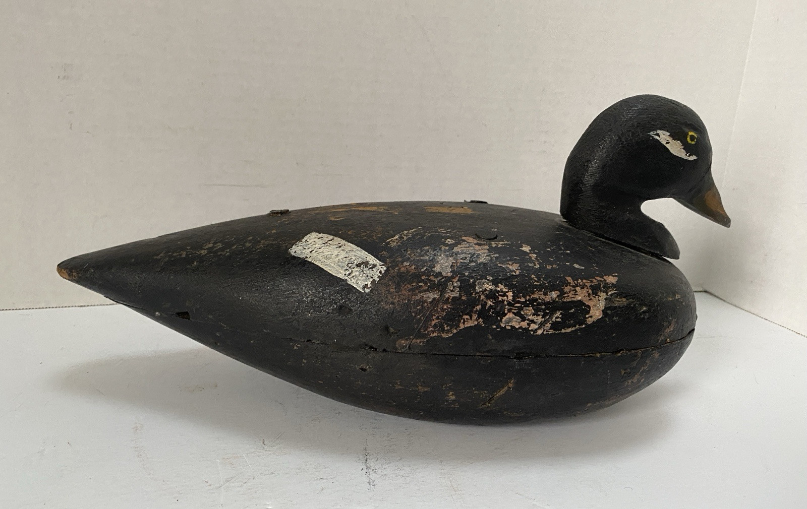 White-winged Scoter Duck Decoy, Vintage, Wood, Nailed in Head Set, Unsigned