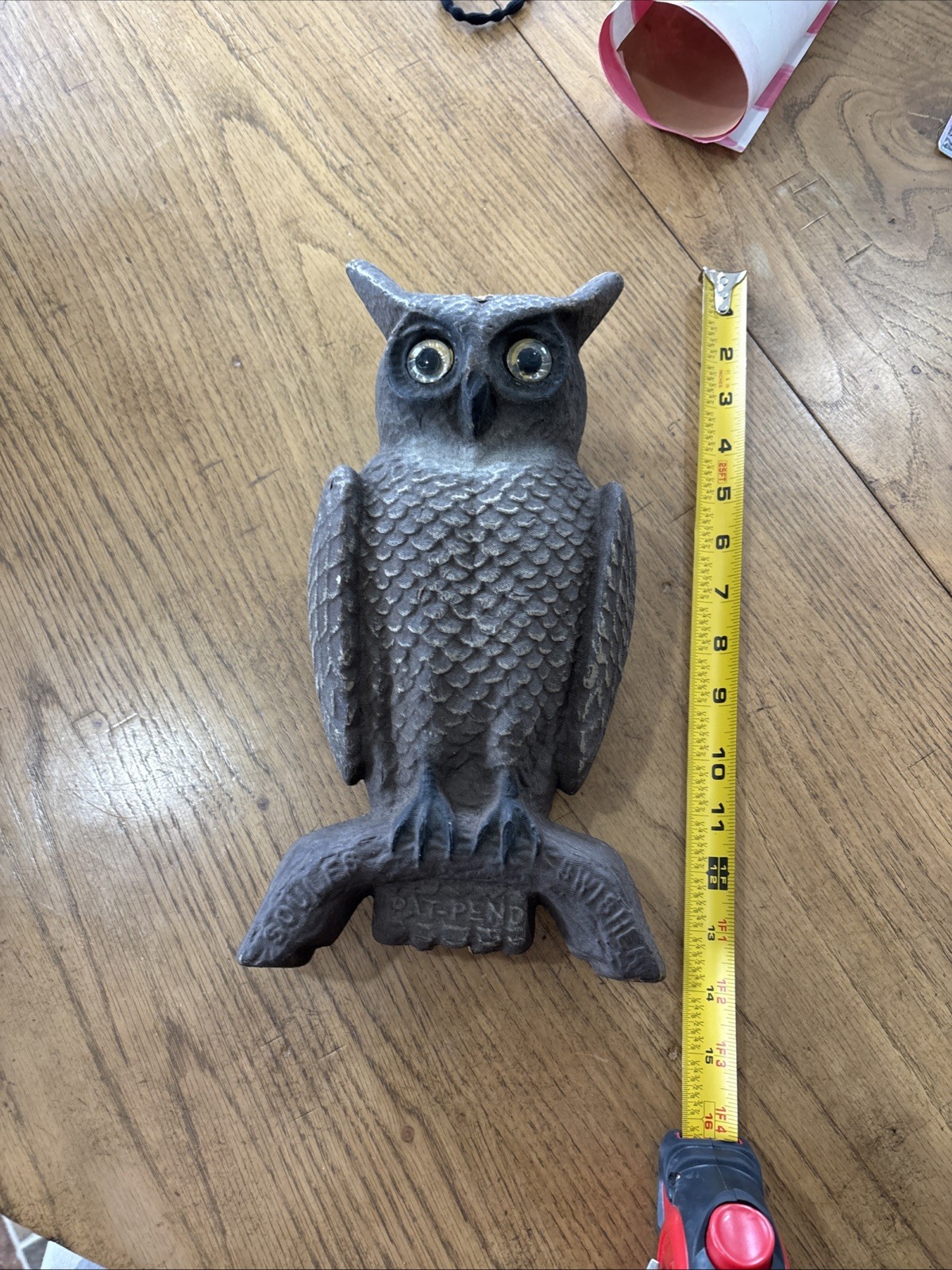 Vintage Swisher Soules Decatur IL Paper Mache Double Face 3 Glass Eyes Owl Decoy