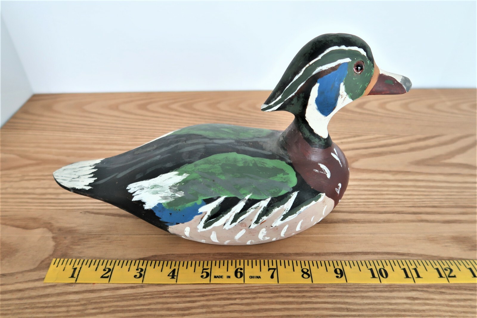 Duck Decoy Wood Carved Unsigned Black Blue Green and Gray Bird Collectible