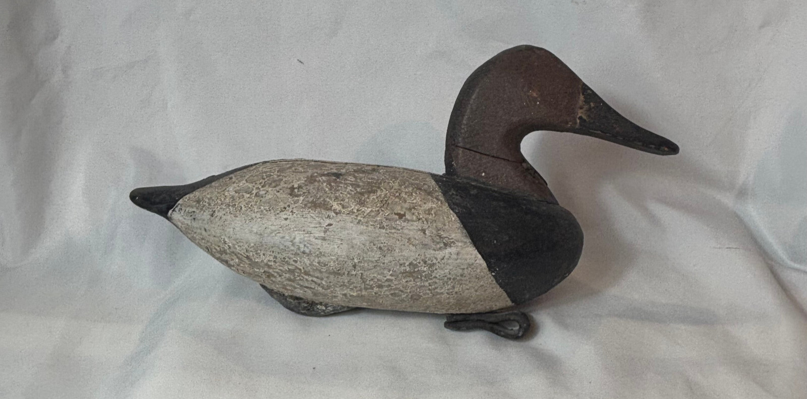 Vtg Working Canvas Back Duck Decoy With Strap & Weight Hand Made CHIPPY