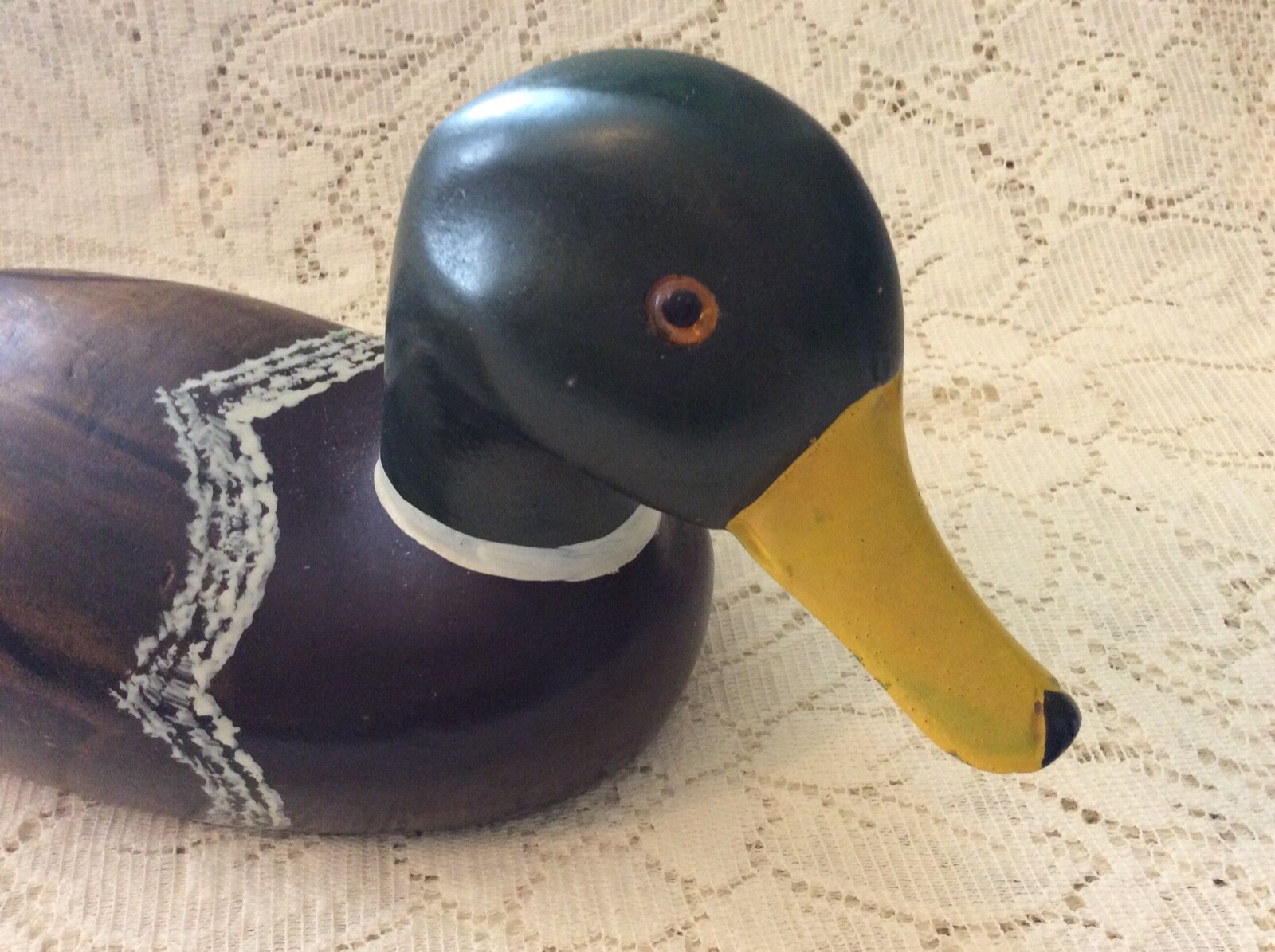 Pair Wooden Duck Decoy~Glass Eyes-Hand Made And Painted 13 3/4″ –10 1/4″ Long