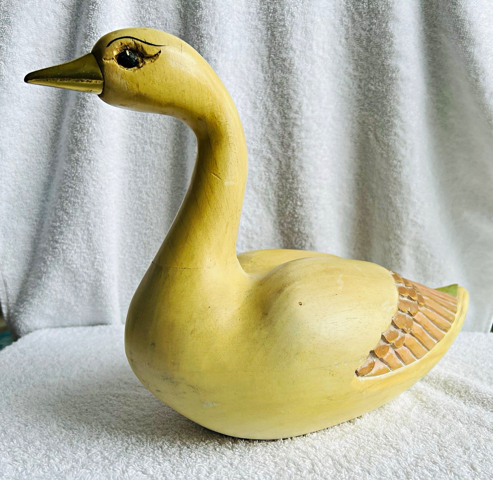 Vintage Wood Goose Decoy Solid Body Hand Painted Hand Carved