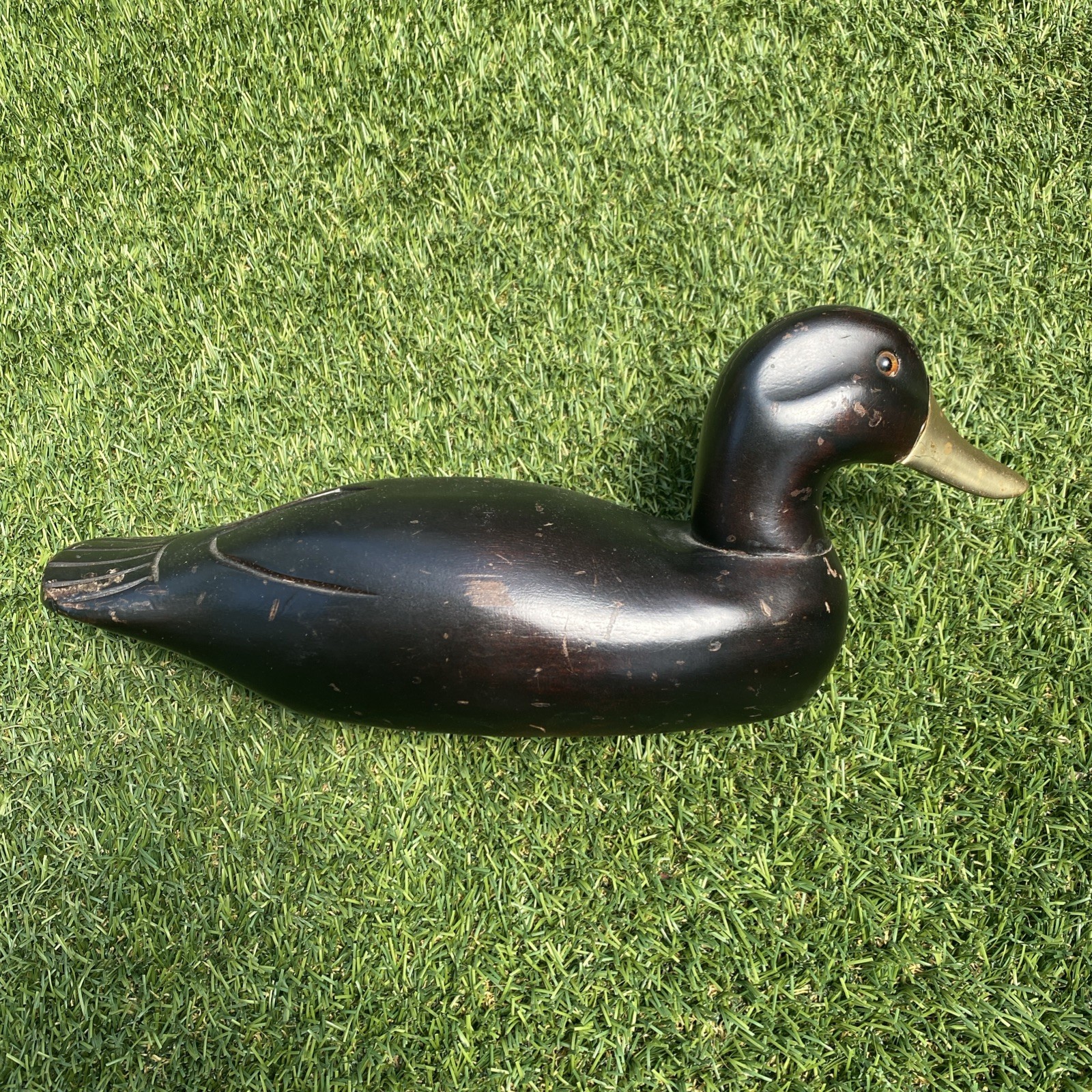 Wooden Duck Decoy 14” Glass Eyes / Metal Beak Hand Carved & Painted