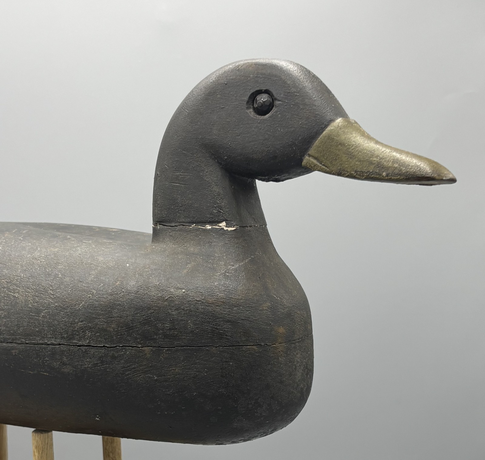 *ORIGINAL PNT*SOUTHEASTERN MASSACHUSETTS (?) TWO-PIECE BLACK DUCK ANTIQUE DECOY