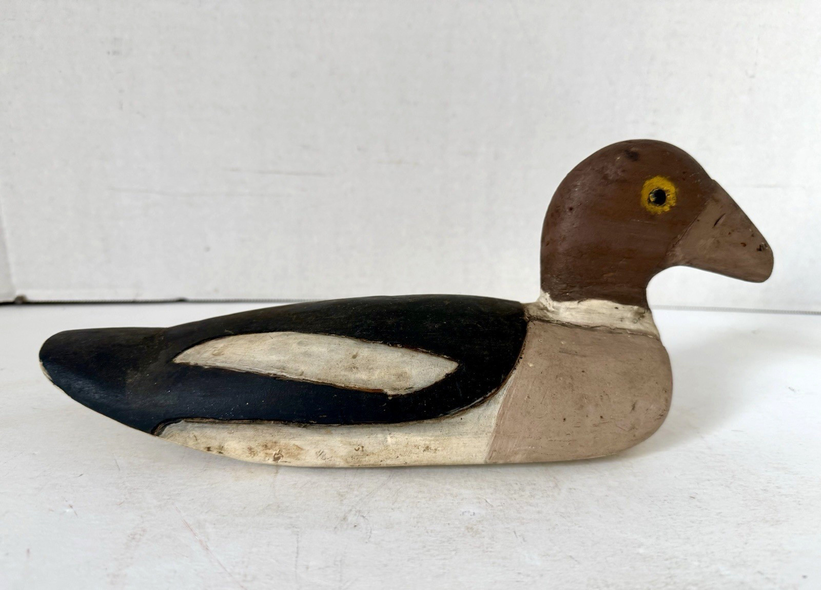 Vintage Primitive Style Goldeneye Duck Decoy Pair, Tack Eyes, Inletted Head