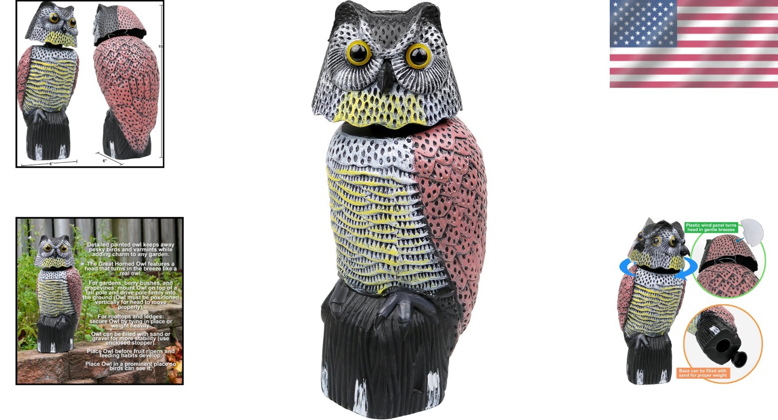 Realistic Owl Decoy for Bird Control 16″ Tall