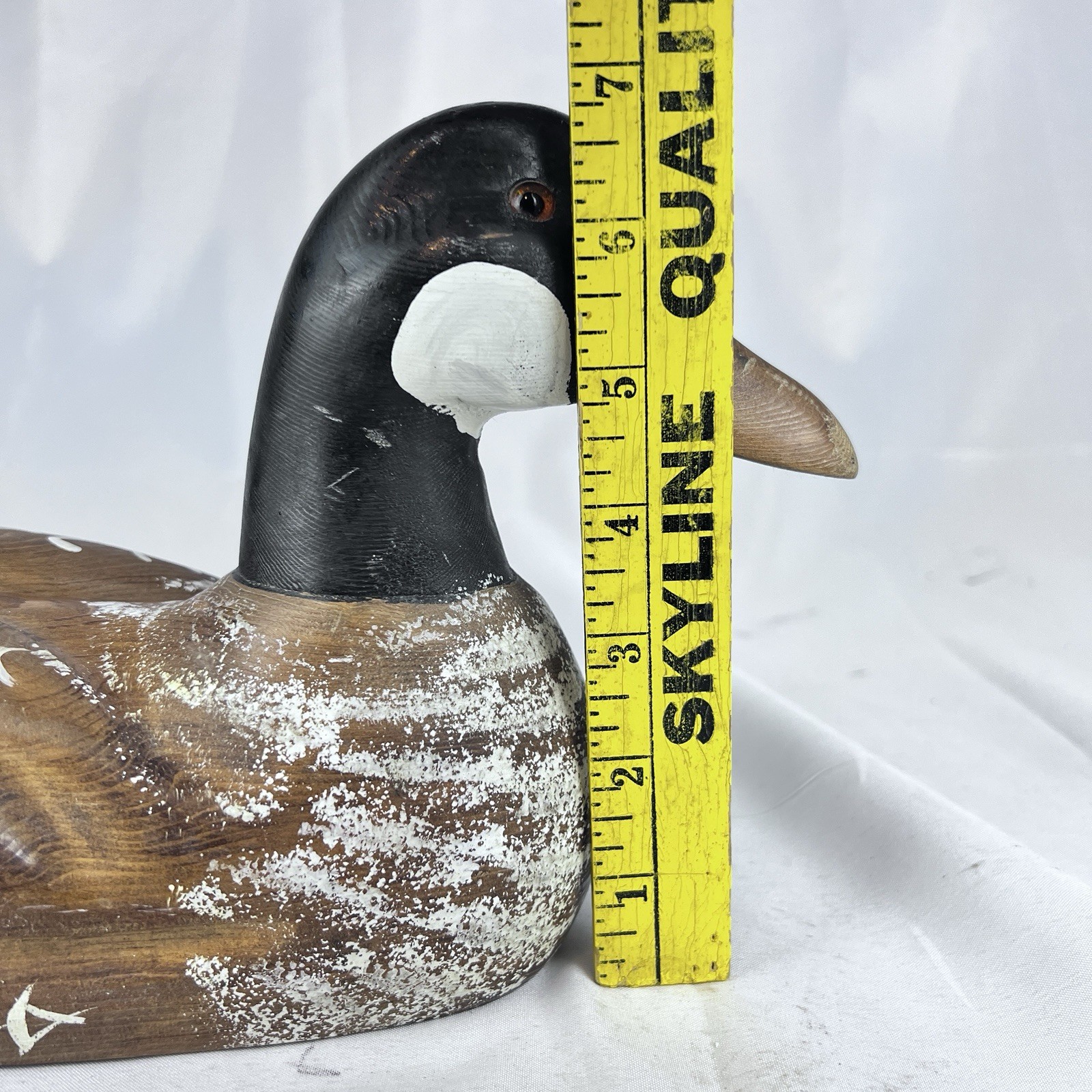 Vintage Hand Carved & Painted 14” Wooden Canadian Goose Decoy With Glass Eyes